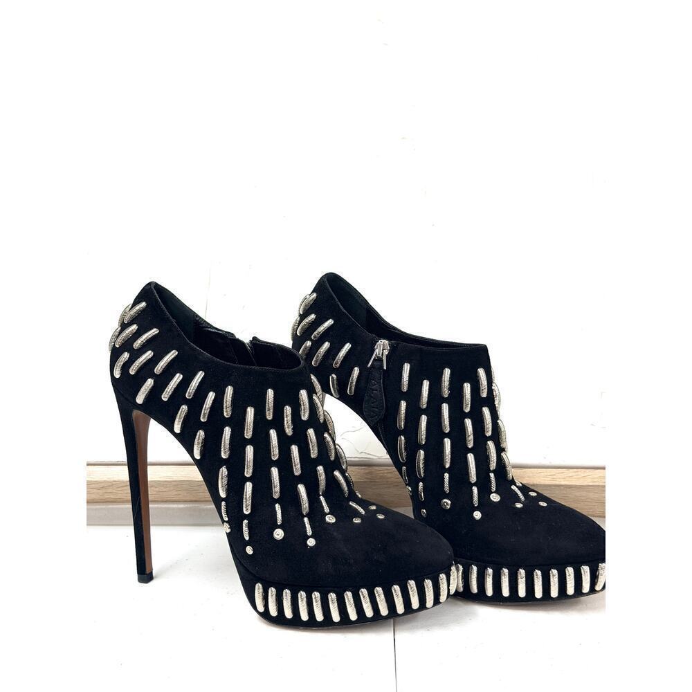 VTG Alaïa Paris Black Suede Studded Platform Ankle Boots Sz 39.5 / US 9.5